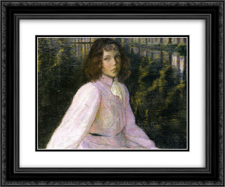 At the River's Head 24x20 Black Ornate Wood Framed Art Print Poster with Double Matting by Cabot Perry, Lilla