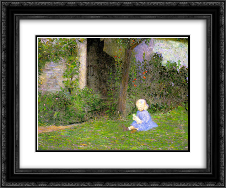 Child in a Walled Garden, Giverny 24x20 Black Ornate Wood Framed Art Print Poster with Double Matting by Cabot Perry, Lilla