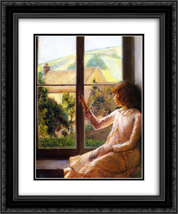 Child in Window 20x24 Black Ornate Wood Framed Art Print Poster with Double Matting by Cabot Perry, Lilla