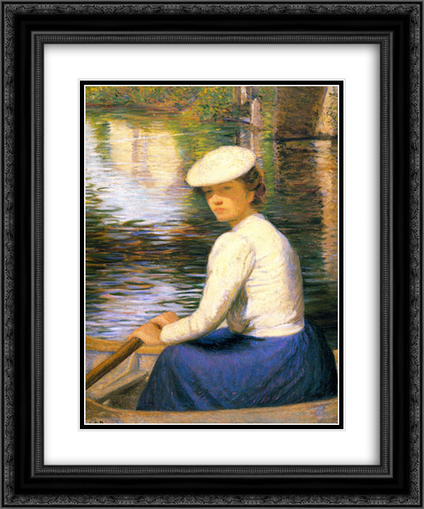 Dans un Bateau (In a Boat) 20x24 Black Ornate Wood Framed Art Print Poster with Double Matting by Cabot Perry, Lilla