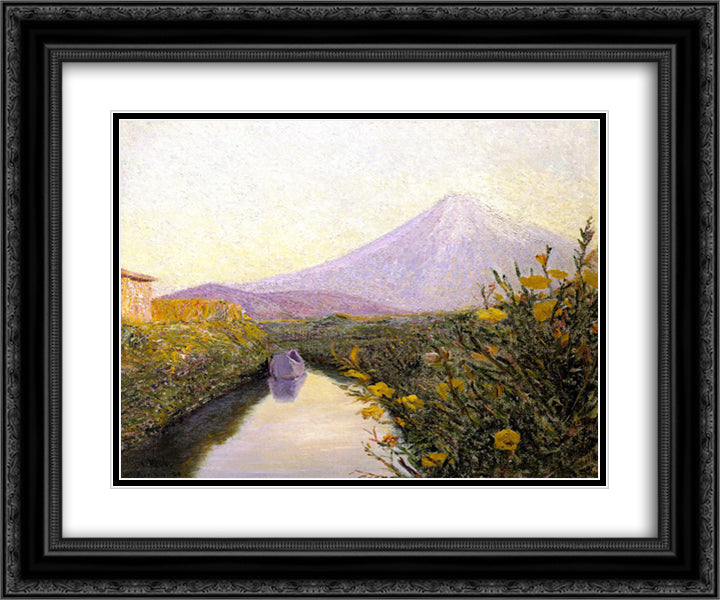 Fuji from the Canal, Iwabuchi 24x20 Black Ornate Wood Framed Art Print Poster with Double Matting by Cabot Perry, Lilla