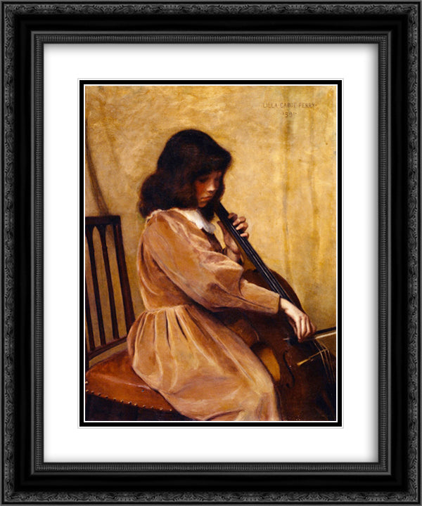 Girl Playing a Cello 20x24 Black Ornate Wood Framed Art Print Poster with Double Matting by Cabot Perry, Lilla