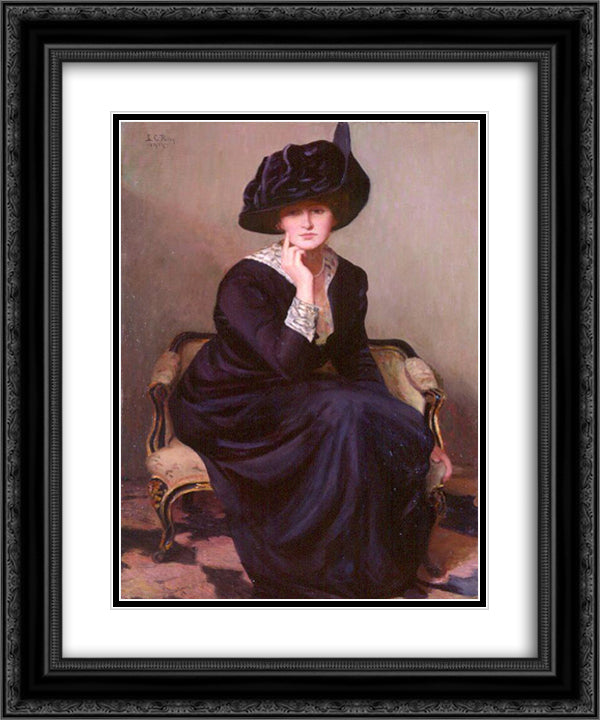 The Black Hat 20x24 Black Ornate Wood Framed Art Print Poster with Double Matting by Cabot Perry, Lilla