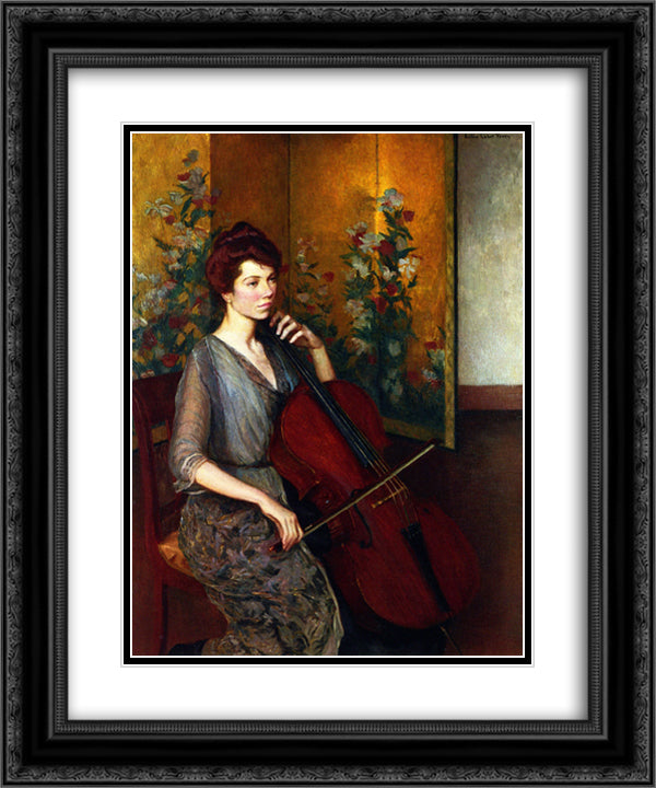 The Cellist 20x24 Black Ornate Wood Framed Art Print Poster with Double Matting by Cabot Perry, Lilla