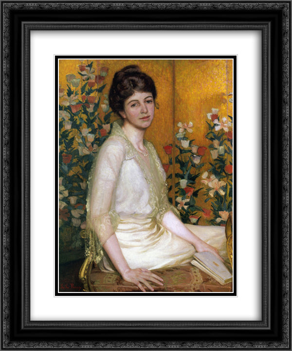 The Poppy Screen 20x24 Black Ornate Wood Framed Art Print Poster with Double Matting by Cabot Perry, Lilla
