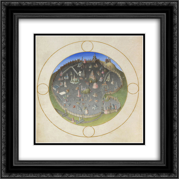 A Plan of Rome 20x20 Black Ornate Wood Framed Art Print Poster with Double Matting by Limbourg Brothers