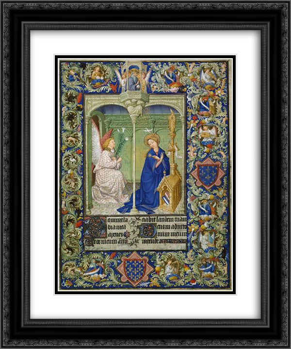 Annunciation 20x24 Black Ornate Wood Framed Art Print Poster with Double Matting by Limbourg Brothers