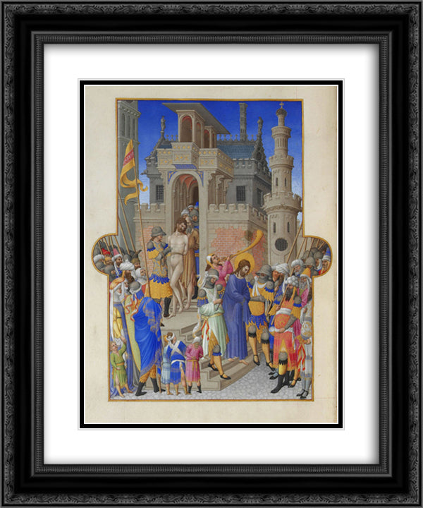 Christ Leaving the Praetorium 20x24 Black Ornate Wood Framed Art Print Poster with Double Matting by Limbourg Brothers