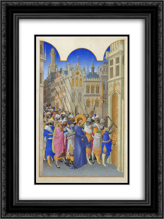 Christ Led to the Praetorium 18x24 Black Ornate Wood Framed Art Print Poster with Double Matting by Limbourg Brothers
