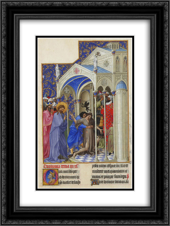 Curing a Possessed Woman 18x24 Black Ornate Wood Framed Art Print Poster with Double Matting by Limbourg Brothers