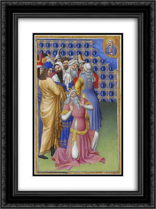 David Beseeches God Against Evildoers 18x24 Black Ornate Wood Framed Art Print Poster with Double Matting by Limbourg Brothers