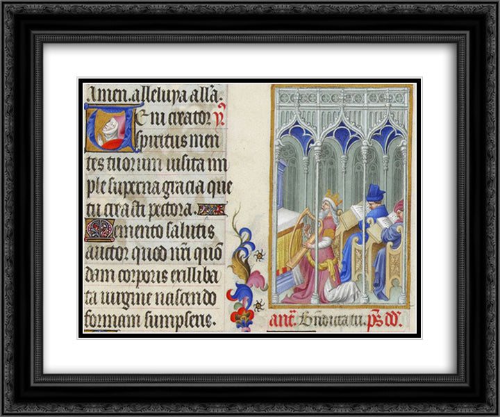 David Plays the Harp 24x20 Black Ornate Wood Framed Art Print Poster with Double Matting by Limbourg Brothers