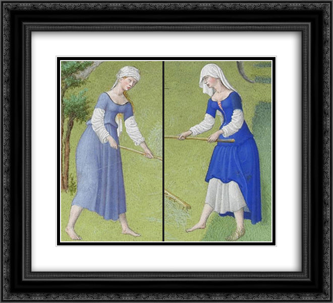 Juin Haymaking 22x20 Black Ornate Wood Framed Art Print Poster with Double Matting by Limbourg Brothers
