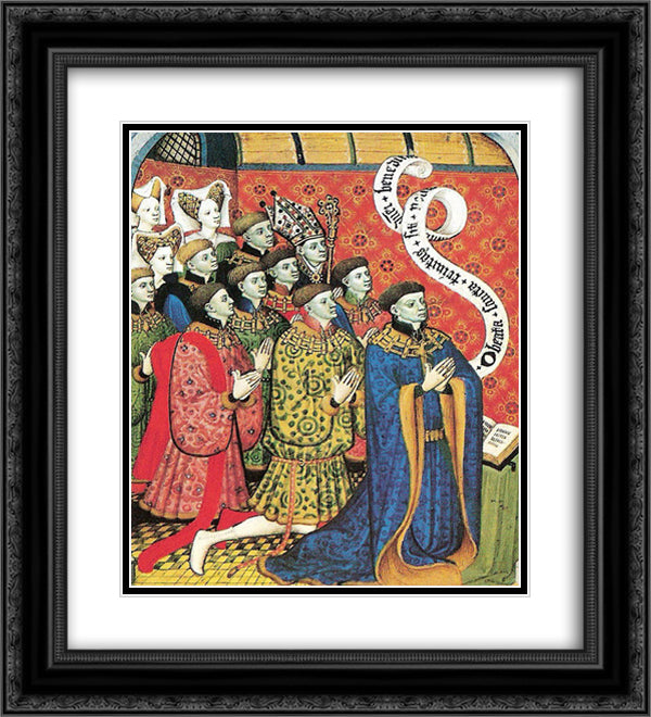 Miniature of the Earl of Westmorland with His Twelve Children 20x22 Black Ornate Wood Framed Art Print Poster with Double Matting by Limbourg Brothers