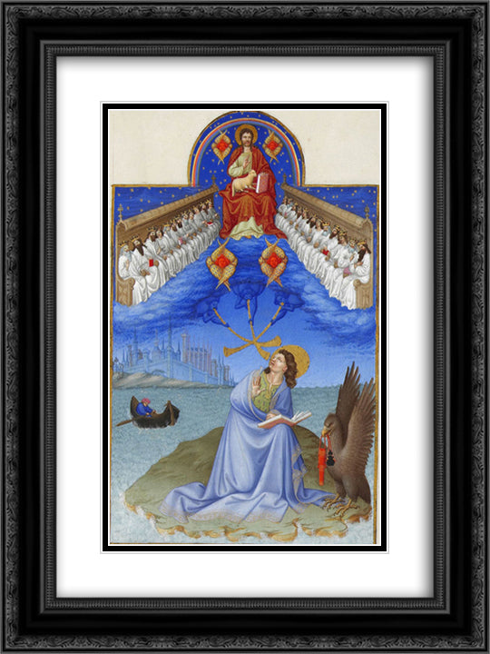 Saint John on Patmos 18x24 Black Ornate Wood Framed Art Print Poster with Double Matting by Limbourg Brothers