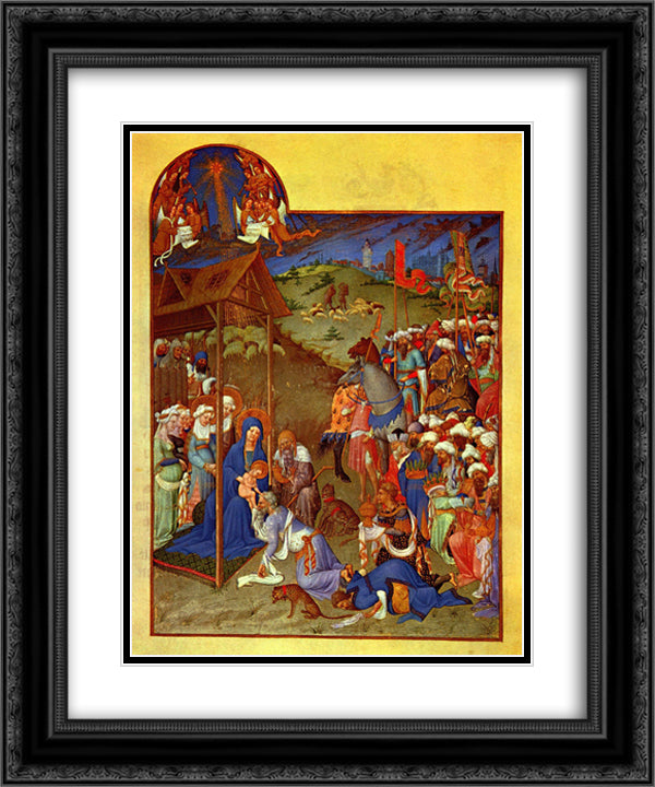 Scene Adoration of the Magi 20x24 Black Ornate Wood Framed Art Print Poster with Double Matting by Limbourg Brothers