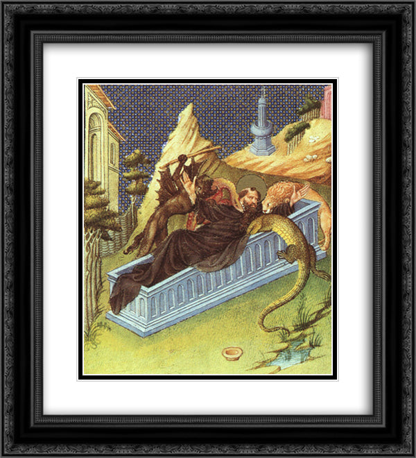 St. Anthony Attacked by Devils 20x22 Black Ornate Wood Framed Art Print Poster with Double Matting by Limbourg Brothers