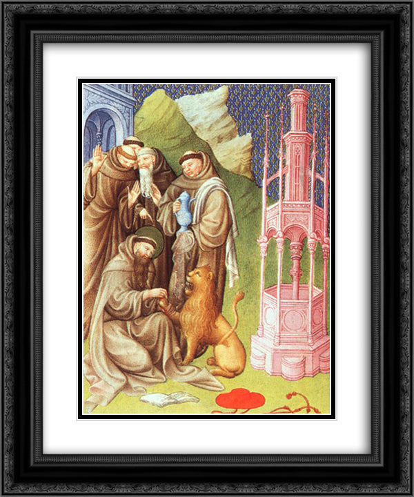 St. Jerome Extracting a Thorn 20x24 Black Ornate Wood Framed Art Print Poster with Double Matting by Limbourg Brothers