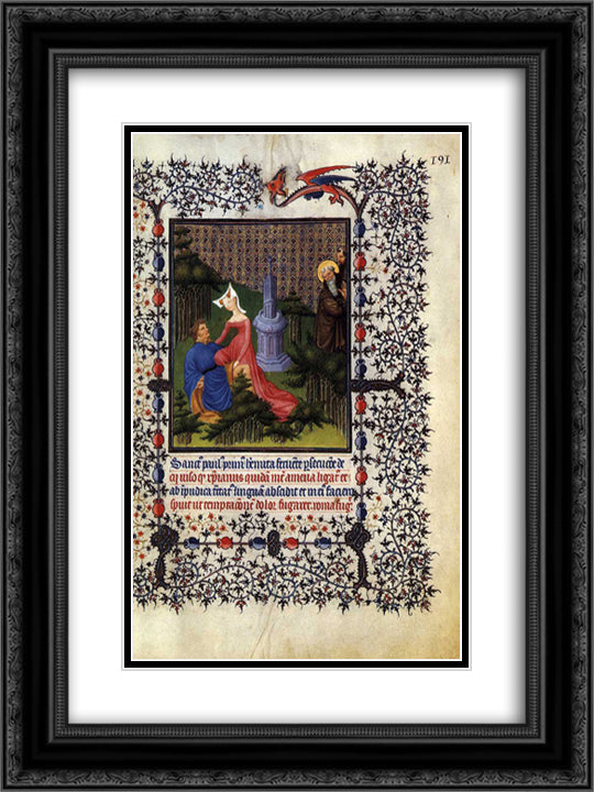 St. Paul the Hermit 18x24 Black Ornate Wood Framed Art Print Poster with Double Matting by Limbourg Brothers