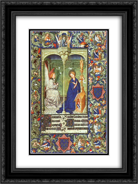 The Annunciation 18x24 Black Ornate Wood Framed Art Print Poster with Double Matting by Limbourg Brothers