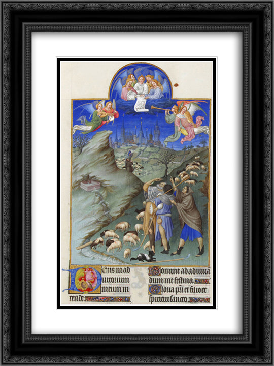 The Annunciation to the Shepherds 18x24 Black Ornate Wood Framed Art Print Poster with Double Matting by Limbourg Brothers