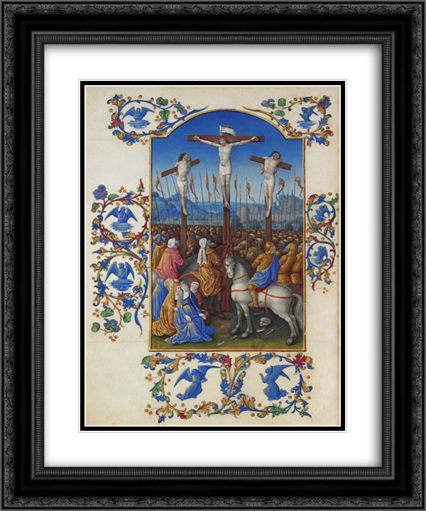 The Crucifixion 20x24 Black Ornate Wood Framed Art Print Poster with Double Matting by Limbourg Brothers