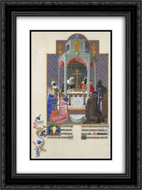 The Exaltation of the Cross 18x24 Black Ornate Wood Framed Art Print Poster with Double Matting by Limbourg Brothers