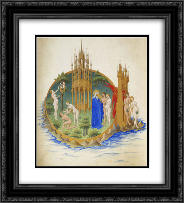 The Fall and the Expulsion from Paradise 20x22 Black Ornate Wood Framed Art Print Poster with Double Matting by Limbourg Brothers