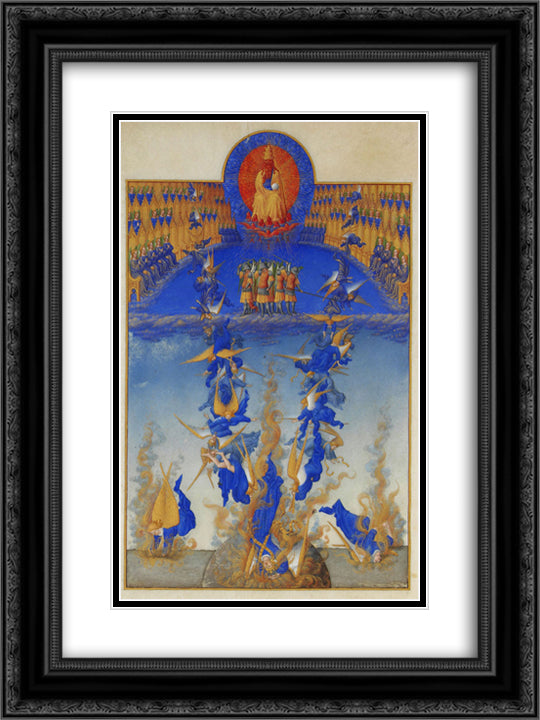 The Fall of the Rebel Angels 18x24 Black Ornate Wood Framed Art Print Poster with Double Matting by Limbourg Brothers