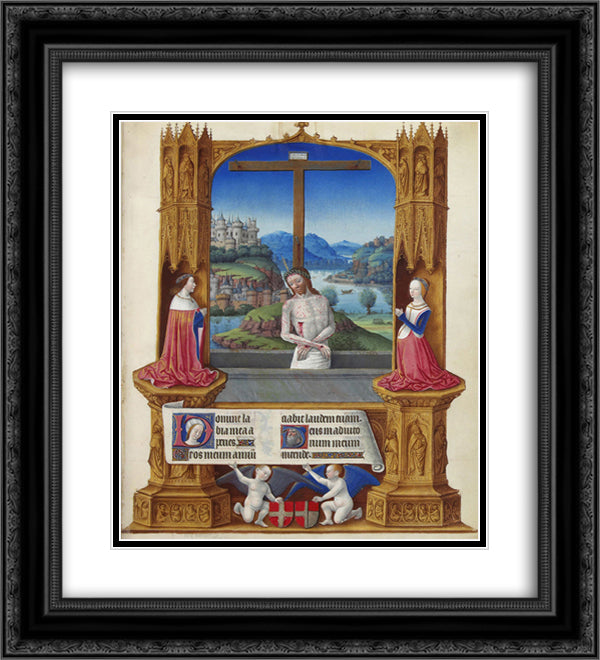The Man of Sorrows 20x22 Black Ornate Wood Framed Art Print Poster with Double Matting by Limbourg Brothers