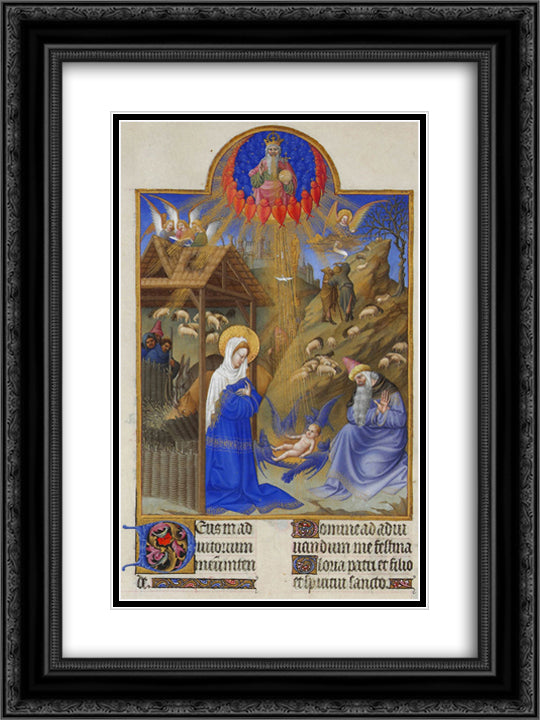 The Nativity 18x24 Black Ornate Wood Framed Art Print Poster with Double Matting by Limbourg Brothers