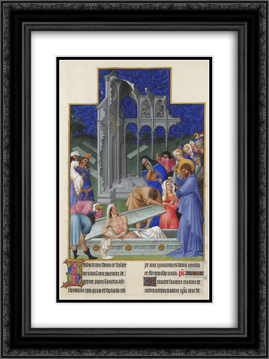 The Raising of Lazarus 18x24 Black Ornate Wood Framed Art Print Poster with Double Matting by Limbourg Brothers