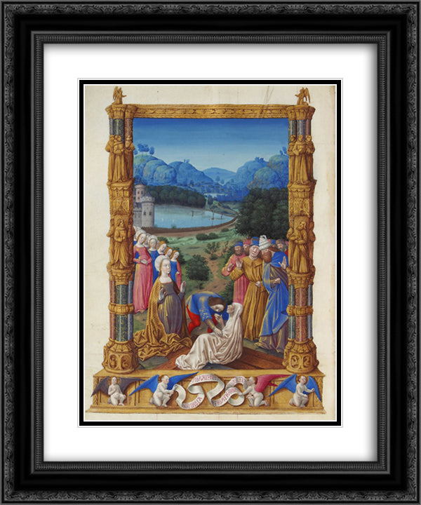 The Revealing of the True Cross 20x24 Black Ornate Wood Framed Art Print Poster with Double Matting by Limbourg Brothers
