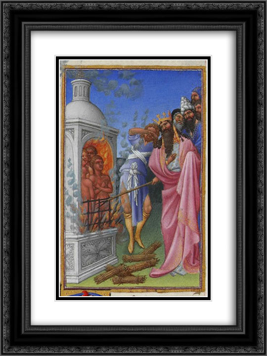 The Three Hebrews Cast into the Fiery Furnace 18x24 Black Ornate Wood Framed Art Print Poster with Double Matting by Limbourg Brothers