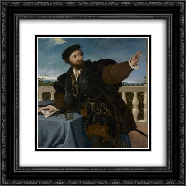 A Nobleman on a Balcony 20x20 Black Ornate Wood Framed Art Print Poster with Double Matting by Lotto, Lorenzo