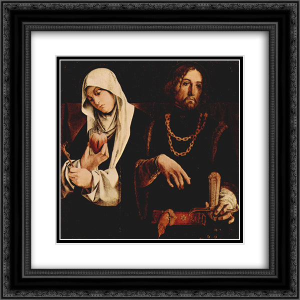 Altar of Recanati polyptych, crowning of the right wing St. Catherine of Siena, and St. Sigismund 20x20 Black Ornate Wood Framed Art Print Poster with Double Matting by Lotto, Lorenzo
