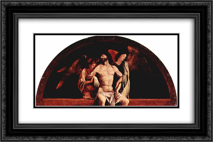 Altar of Santa Cristina al Tiverone, bezels crowning of the main board Angel Pieta 24x16 Black Ornate Wood Framed Art Print Poster with Double Matting by Lotto, Lorenzo