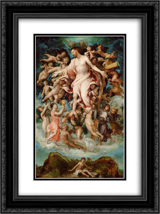 Angel collecting blood from the wounds of Christ 18x24 Black Ornate Wood Framed Art Print Poster with Double Matting by Lotto, Lorenzo