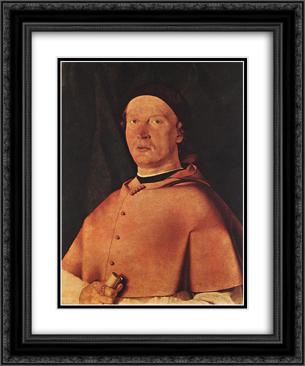 Bishop Bernardo de' Rossi 20x24 Black Ornate Wood Framed Art Print Poster with Double Matting by Lotto, Lorenzo