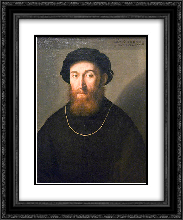 Bust of a Bearded Man 20x24 Black Ornate Wood Framed Art Print Poster with Double Matting by Lotto, Lorenzo