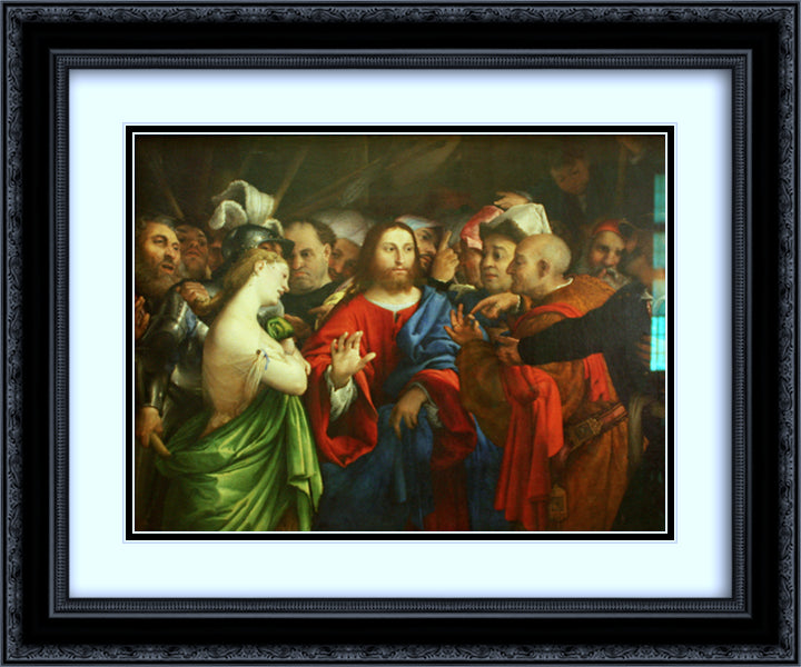 Christ and the Adulteress 24x20 Black Ornate Wood Framed Art Print Poster with Double Matting by Lotto, Lorenzo