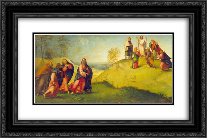 Christ Leading the Apostles to Mount Tabor 24x16 Black Ornate Wood Framed Art Print Poster with Double Matting by Lotto, Lorenzo
