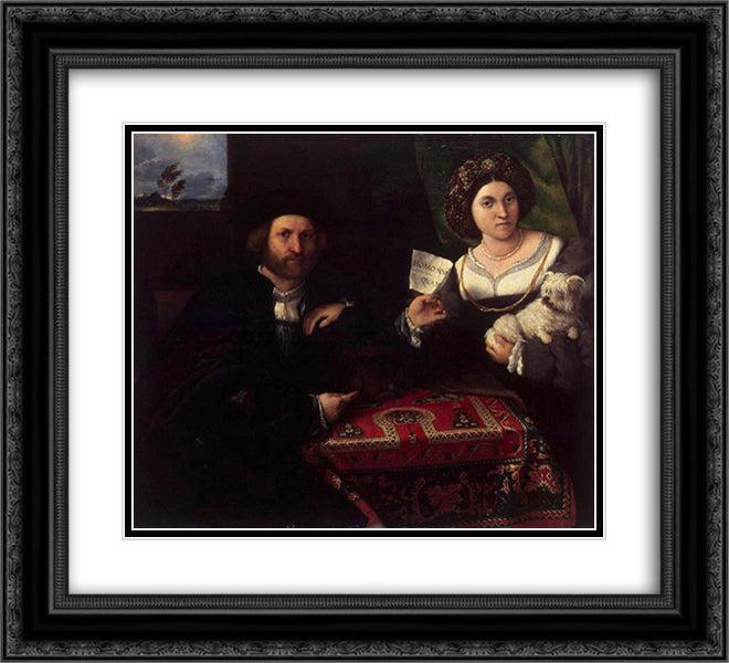 Husband and Wife 22x20 Black Ornate Wood Framed Art Print Poster with Double Matting by Lotto, Lorenzo