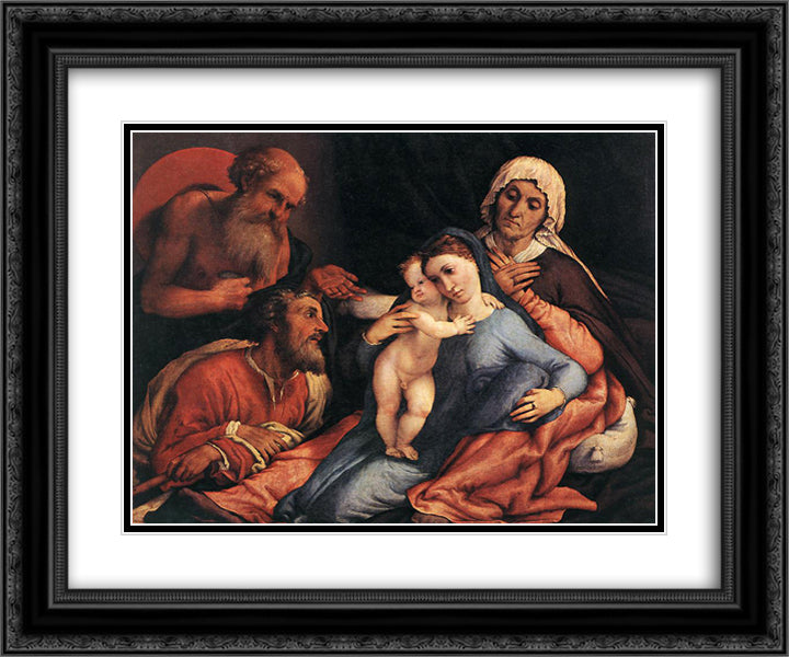 Madonna and Child with St. Jerome, St. Joseph and St. Anne 24x20 Black Ornate Wood Framed Art Print Poster with Double Matting by Lotto, Lorenzo