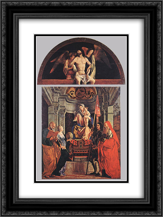 Madonna and Child with Sts Peter, Christine, Liberale, and Jerome 18x24 Black Ornate Wood Framed Art Print Poster with Double Matting by Lotto, Lorenzo