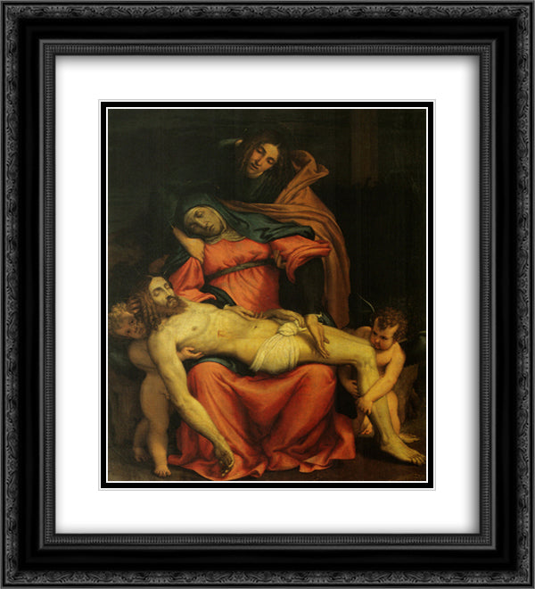 Pieta 20x22 Black Ornate Wood Framed Art Print Poster with Double Matting by Lotto, Lorenzo