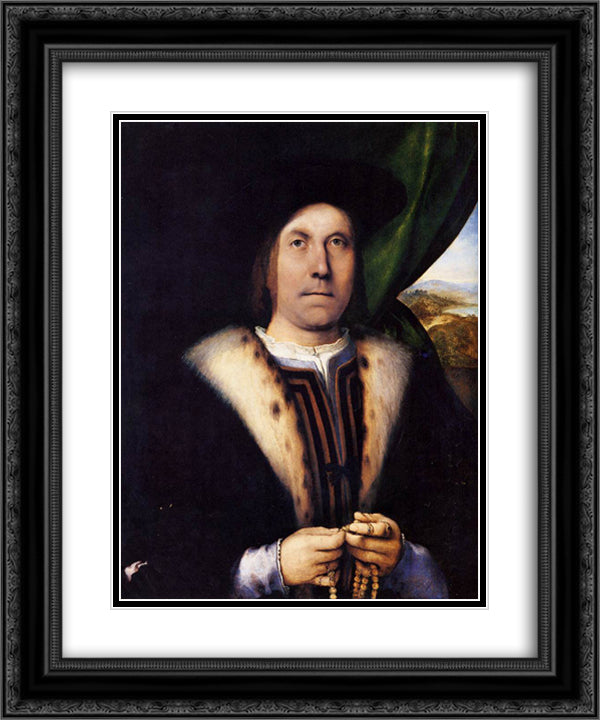 Portrait of a Gentleman with a Rosary 20x24 Black Ornate Wood Framed Art Print Poster with Double Matting by Lotto, Lorenzo