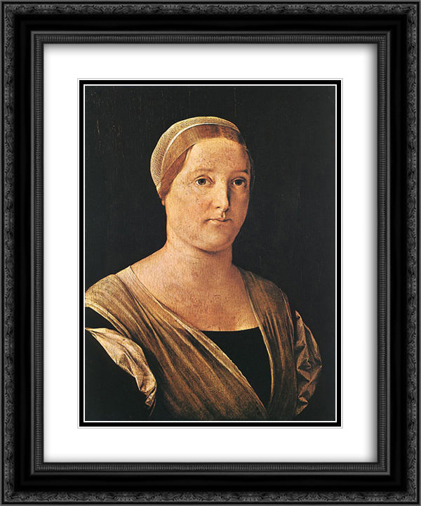 Portrait of a Woman 20x24 Black Ornate Wood Framed Art Print Poster with Double Matting by Lotto, Lorenzo