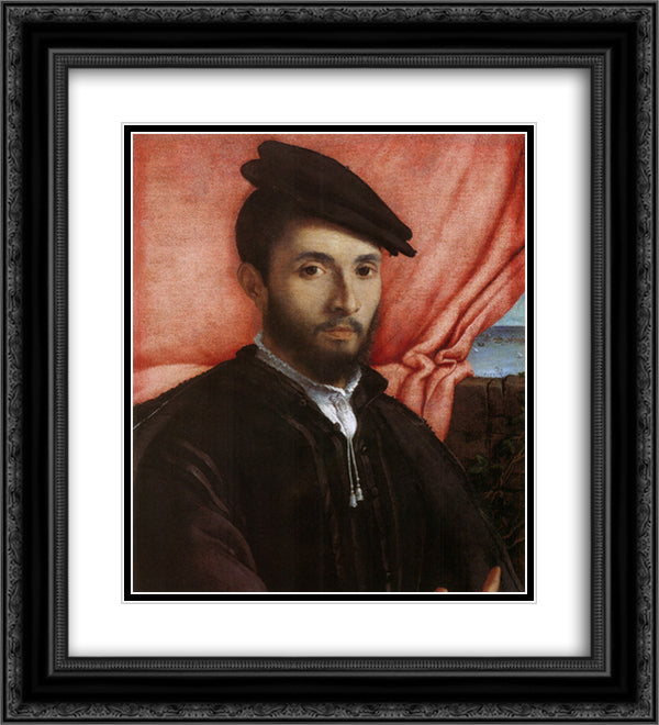 Portrait of a young man 20x22 Black Ornate Wood Framed Art Print Poster with Double Matting by Lotto, Lorenzo