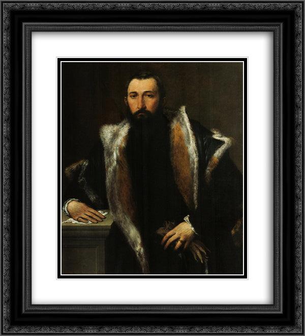 Portrait of Febo da Brescia 20x22 Black Ornate Wood Framed Art Print Poster with Double Matting by Lotto, Lorenzo